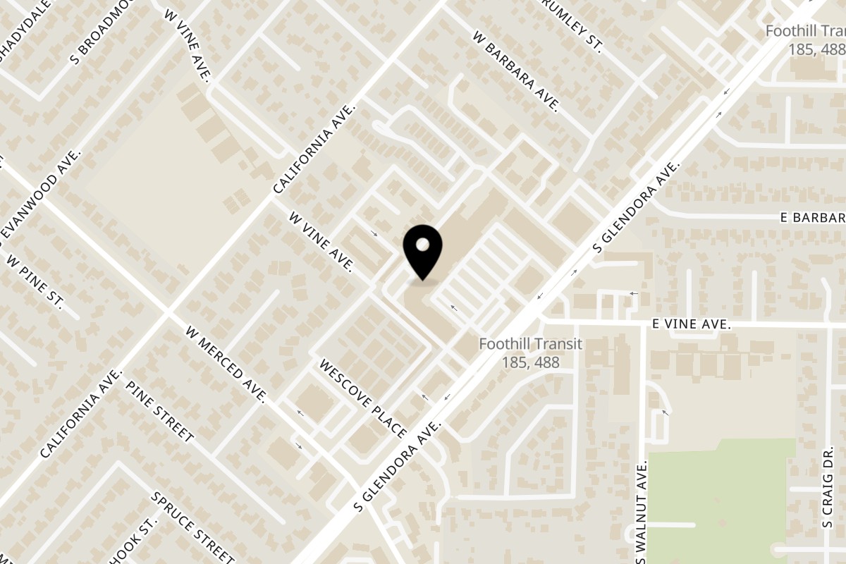 Map showing the location of Chicken Rippers on 993 S Glendora Ave #36 in West Covina
